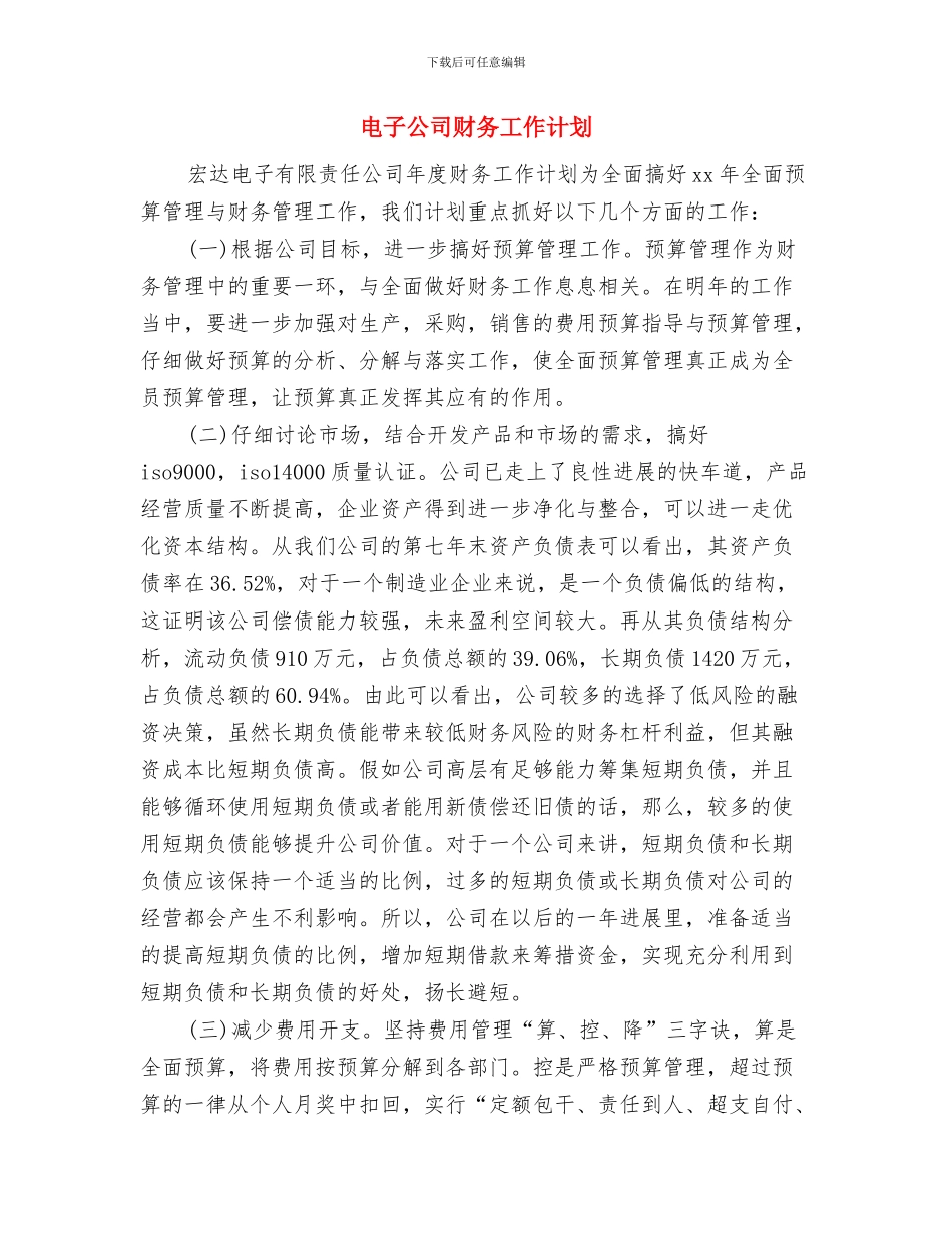 电大团委2024年度工作计划与电子公司财务工作计划汇编_第3页