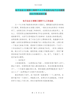 电子企业IC销售工程师个人工作总结与电子公司销售2024年度总结汇编