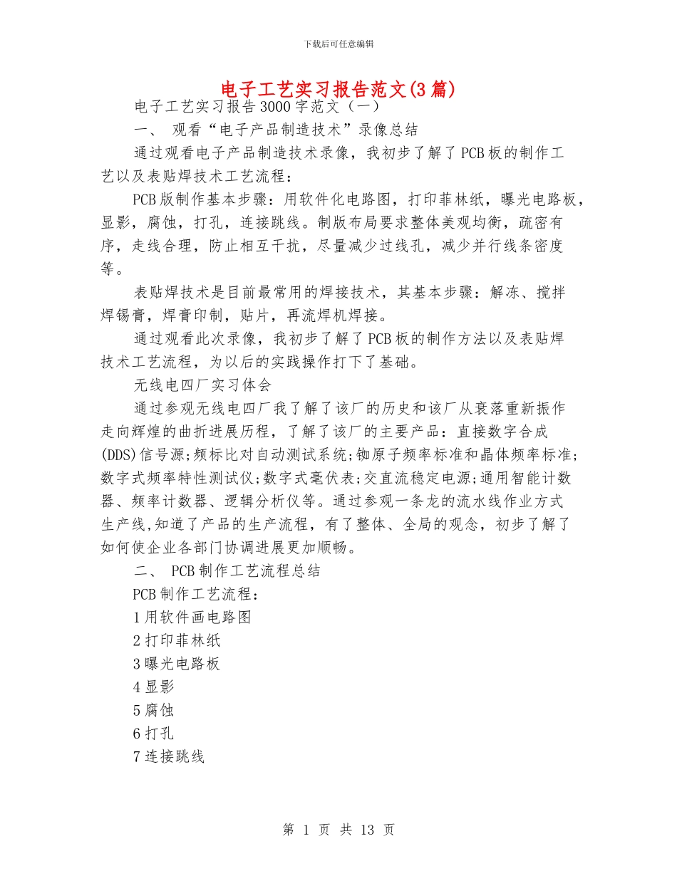 电子工艺实习报告范文_第1页