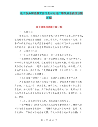 电子政务和监察工作计划与电材厂事故应急救援预案汇编