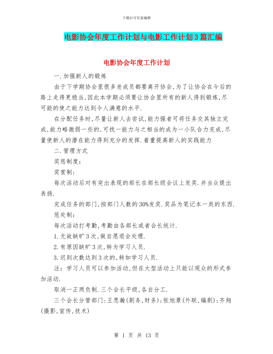 电影协会年度工作计划与电影工作计划3篇汇编_第1页