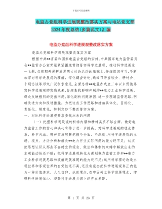 电监办党组科学发展观整改落实方案与电站党支部2024年度总结汇编