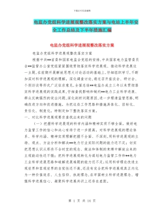 电监办党组科学发展观整改落实方案与电站上半年安全工作总结及下半年措施汇编