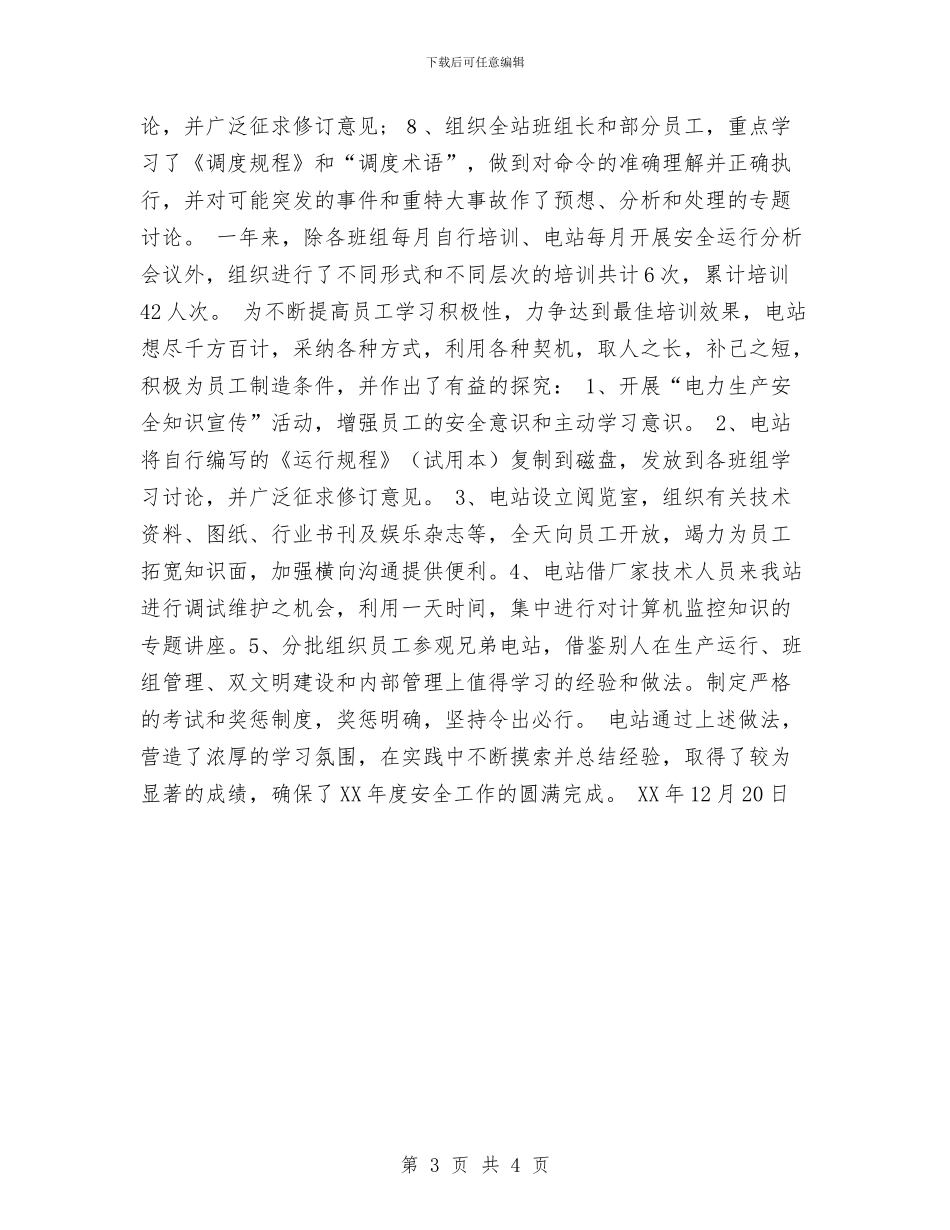 电站申报XX年度“安全生产先进集体”总结材料与电站站长年终工作报告汇编_第3页