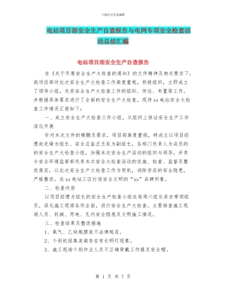电站项目部安全生产自查报告与电网专项安全检查活动总结汇编