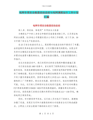 电网专项安全检查活动总结与电网调度运行工作计划汇编