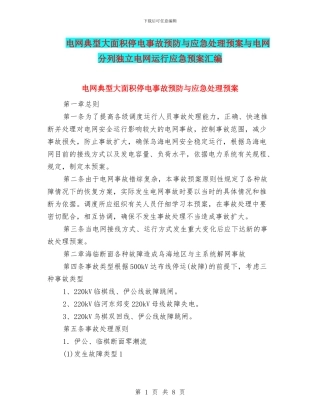 电网典型大面积停电事故预防与应急处理预案与电网分列独立电网运行应急预案汇编