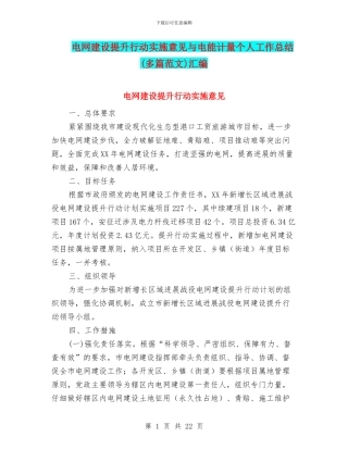 电网建设提升行动实施意见与电能计量个人工作总结汇编