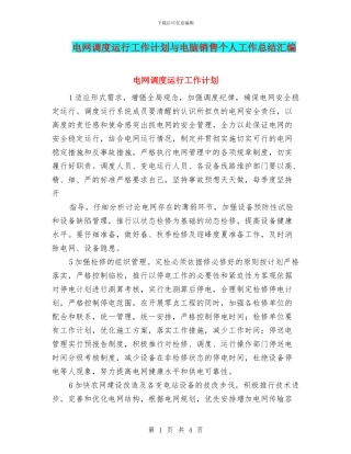 电网调度运行工作计划与电脑销售个人工作总结汇编