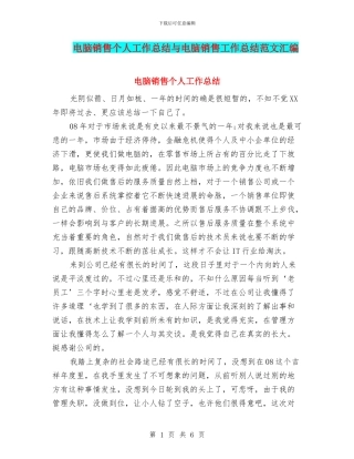 电脑销售个人工作总结与电脑销售工作总结范文汇编