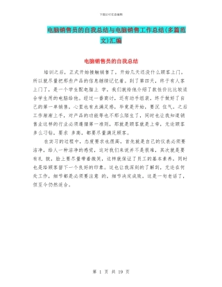 电脑销售员的自我总结与电脑销售工作总结(多篇范文)汇编