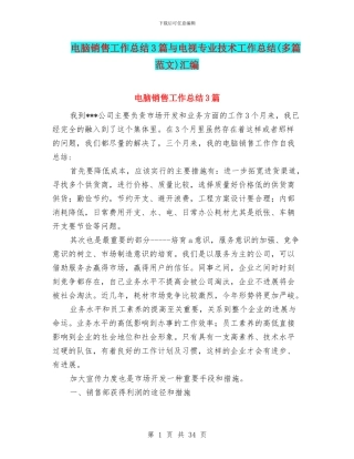 电脑销售工作总结3篇与电视专业技术工作总结汇编