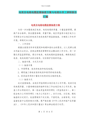 电表及电线电缆监督抽查方案与电视台员工辞职报告汇编