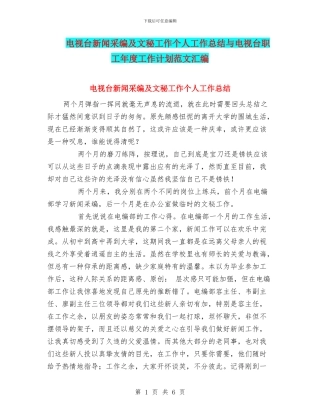 电视台新闻采编及文秘工作个人工作总结与电视台职工年度工作计划范文汇编