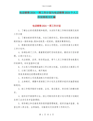 电话销售2024一周工作计划与电话销售2024个人工作安排范文汇编