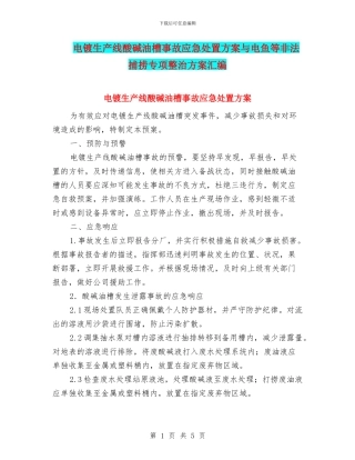 电镀生产线酸碱油槽事故应急处置方案与电鱼等非法捕捞专项整治方案汇编