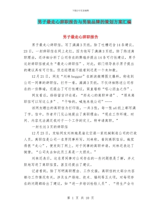 男子最走心辞职报告与男装品牌的策划方案汇编