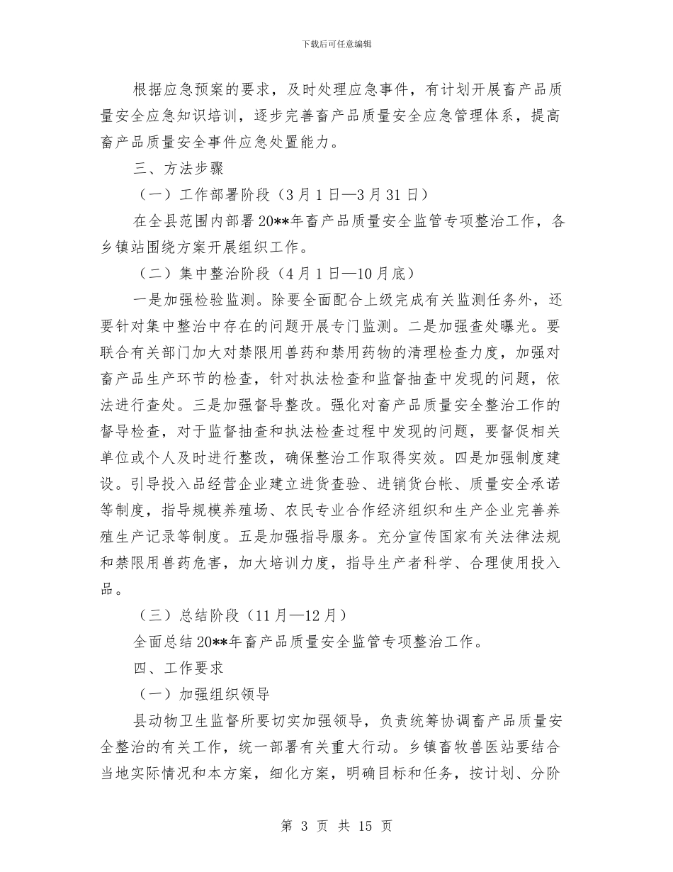 畜产品质量监管整治方案5篇与畜牧兽医局处置群体性事件应急预案汇编_第3页