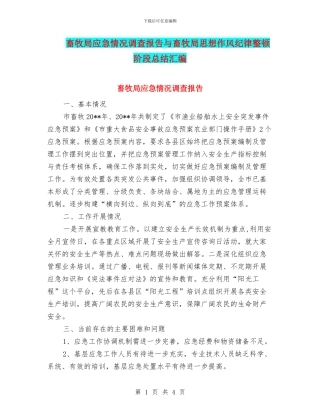 畜牧局应急情况调查报告与畜牧局思想作风纪律整顿阶段总结汇编