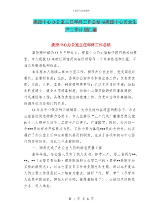 疾控中心办公室主任年终工作总结与疾控中心安全生产工作计划汇编
