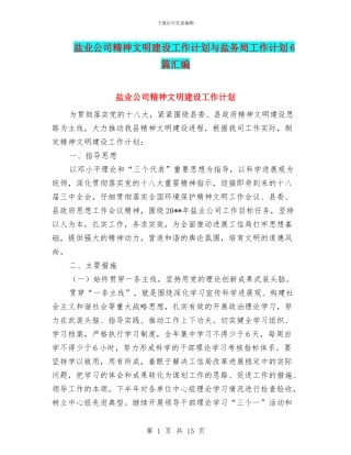 盐业公司精神文明建设工作计划与盐务局工作计划6篇汇编