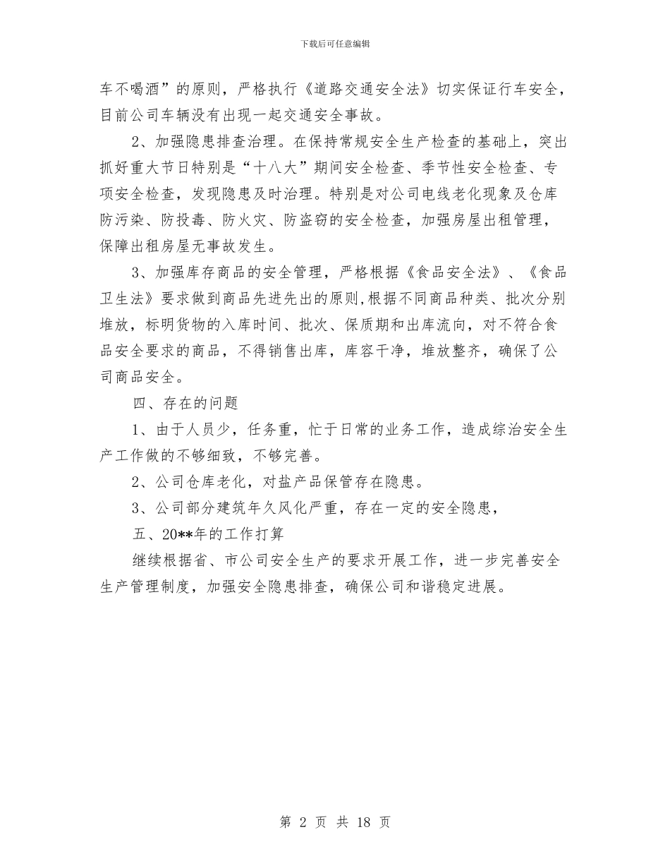 盐业分公司安全生产工作小结与盐业销售工作总结汇编_第2页