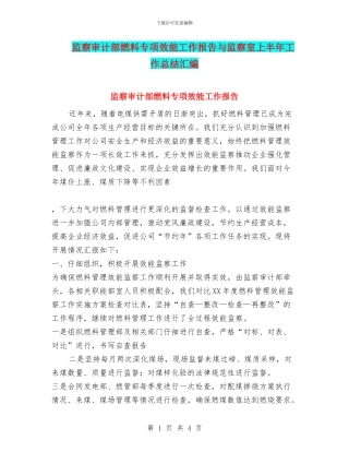 监察审计部燃料专项效能工作报告与监察室上半年工作总结汇编