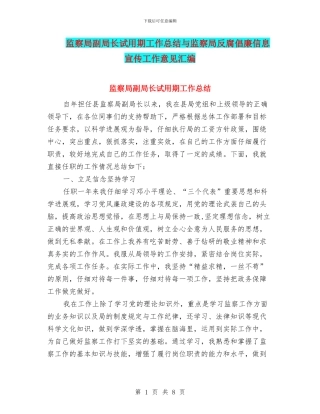 监察局副局长试用期工作总结与监察局反腐倡廉信息宣传工作意见汇编