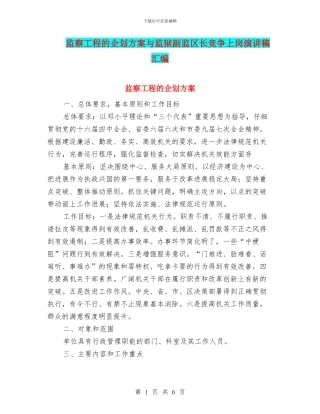 监察工程的企划方案与监狱副监区长竞争上岗演讲稿汇编