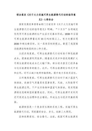 领会落实《关于大力实施可再生能源替代行动的指导意见》心得体会