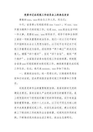 党委书记在巡视工作动员会上的表态发言
