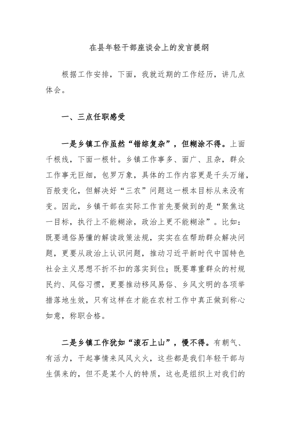 在县年轻干部座谈会上的发言提纲_第1页