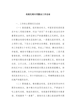 违规吃喝专项整治工作总结