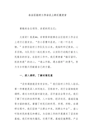 在全区驻村工作会议上的汇报发言