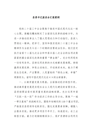 县委书记座谈会汇报提纲