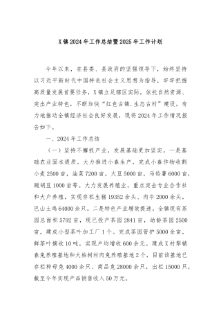 X镇2024年工作总结暨2025年工作计划
