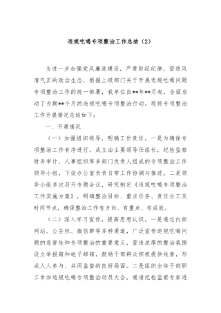 违规吃喝专项整治工作总结（2）