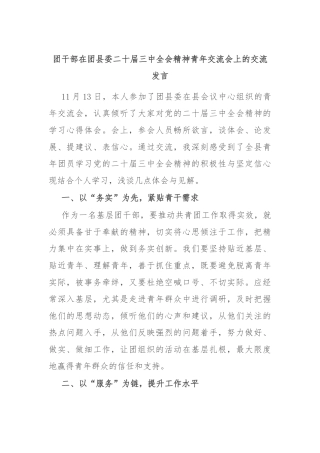 团干部在团县委二十届三中全会精神青年交流会上的交流发言