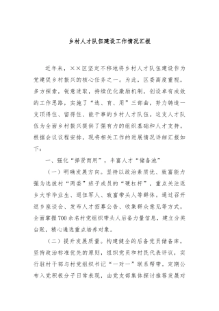 乡村人才队伍建设工作情况汇报