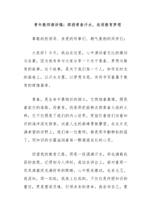青年教师演讲稿：挥洒青春汗水，追逐教育梦想