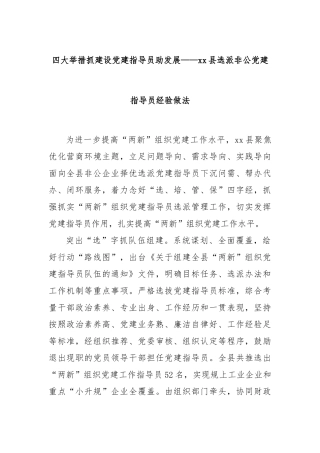 四大举措抓建设党建指导员助发展——xx县选派非公党建指导员经验做法