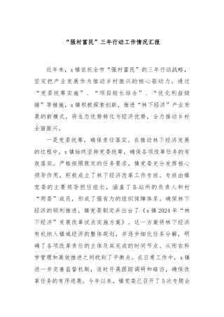 “强村富民”三年行动工作情况汇报