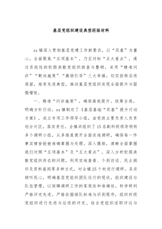 基层党组织建设典型经验材料