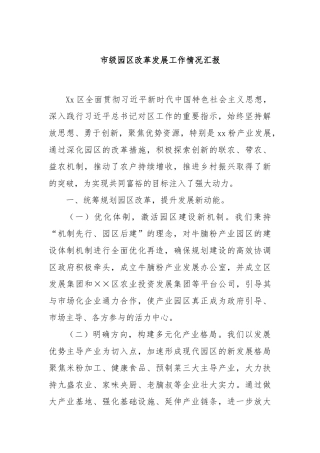 市级园区改革发展工作情况汇报