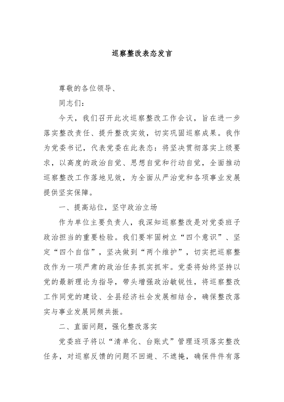 巡察整改表态发言_第1页