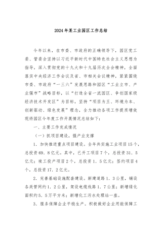 2024年某工业园区工作总结