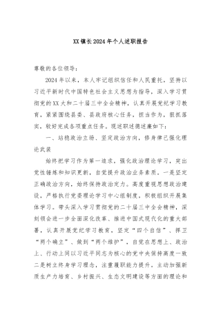 XX镇长2024年个人述职报告