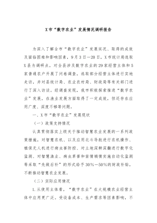 X市“数字农业”发展情况调研报告