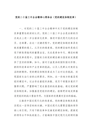 党的二十届三中全会精神心得体会（党的建设体制改革）