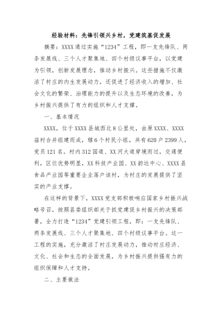 经验材料：先锋引领兴乡村，党建筑基促发展